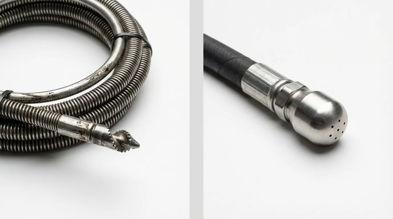 Drain snake cable and hydro jetting nozzle used for drain cleaning in Harlingen, TX
