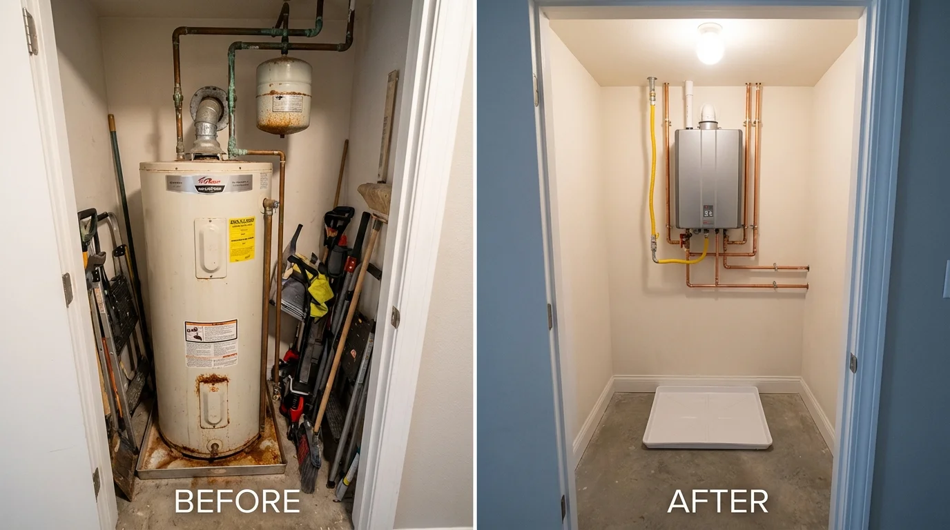 Tank water heater versus wall-mounted tankless unit comparison for Harlingen, TX homeowners