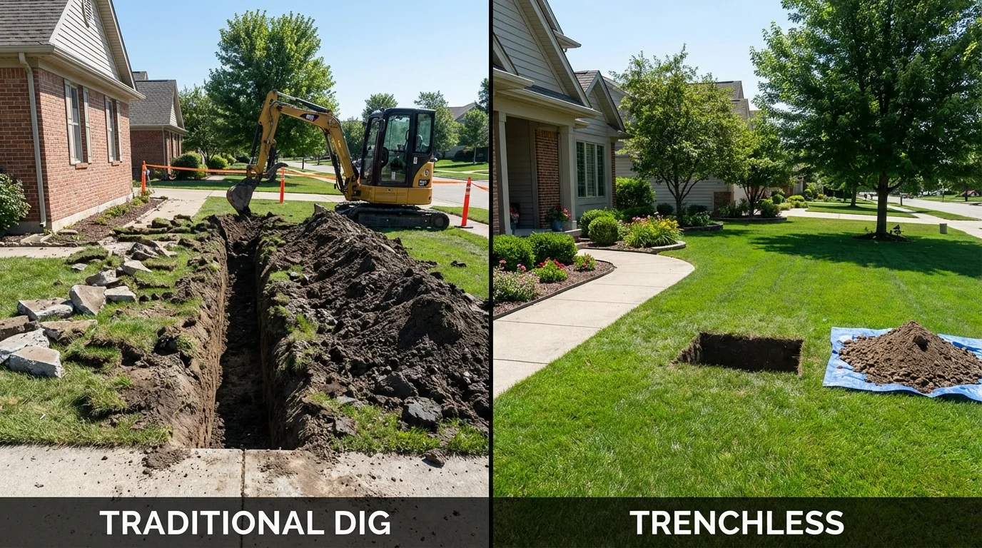 Trenchless sewer repair with minimal yard damage versus traditional excavation in Harlingen, TX